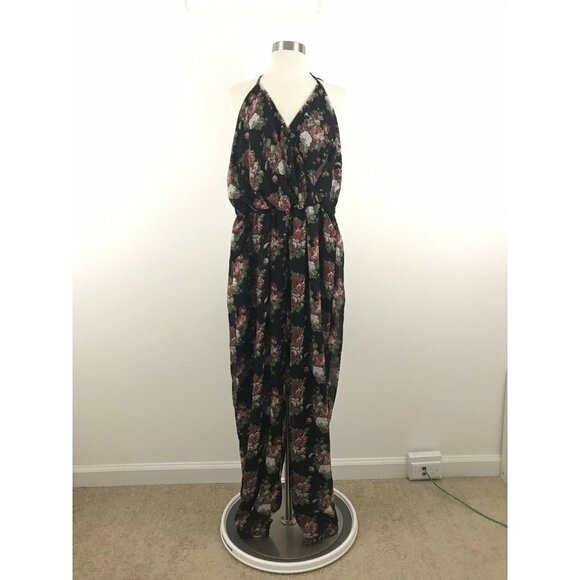 Tobi Womens Medium Jumpsuit Chiffon Floral Black Halter Neck - Picture 1 of 5